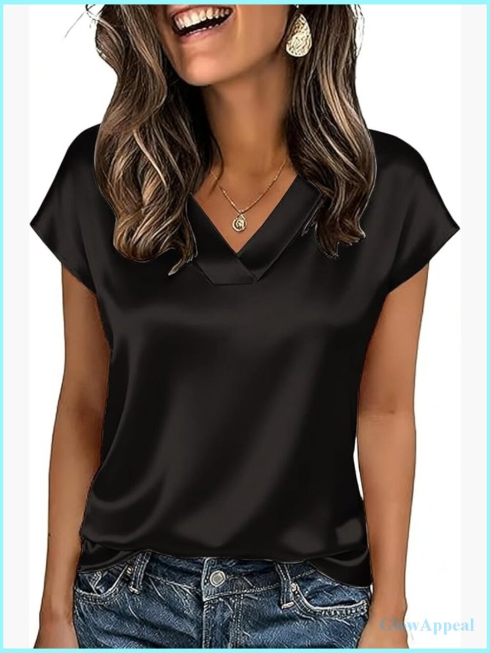 Silk Satin Cap Sleeve V-Neck Blouse Business Casual Work Top